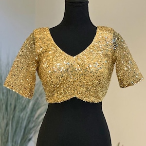 Designer Saree Blouse for Women Readymade - Gold Party Top - Ananya Gold Saree Blouse