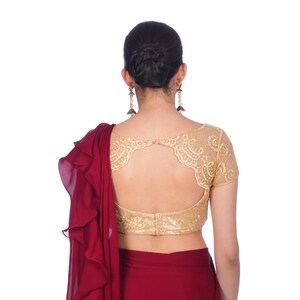 Gold Saree Blouse Readymade USA, Gold Sari Blouse, Handmade Silk Gold Indian Dupion Silk Short Sleeves Readymade Saree Blouse, Gold Choli image 8