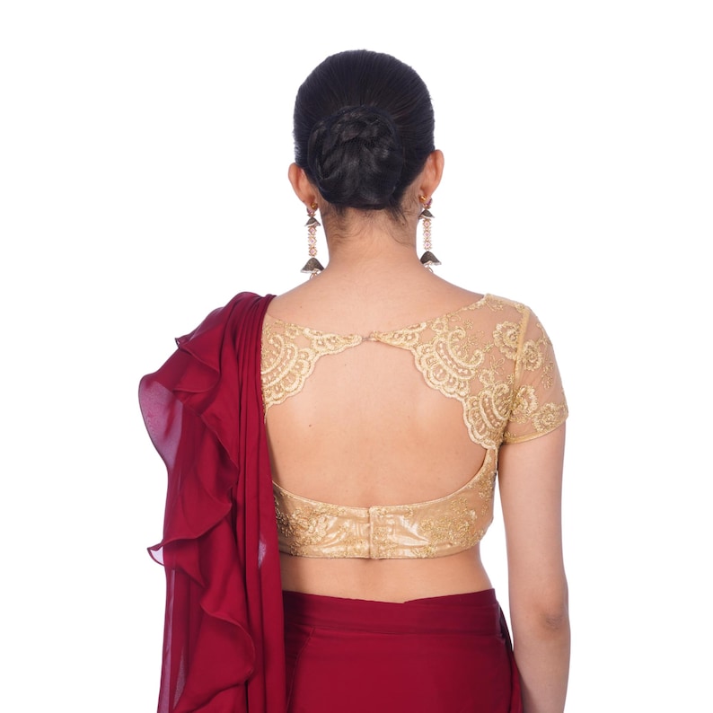 Gold Saree Blouse Readymade USA, Gold Sari Blouse, Handmade Silk Gold Indian Dupion Silk Short Sleeves Readymade Saree Blouse, Gold Choli image 8