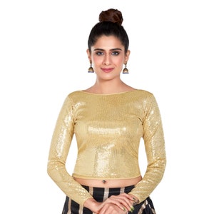 Sequin Gold Full Sleeve Saree Blouse 