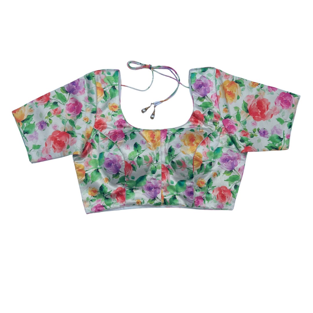 Crew-neck floral print blouse, golden flowers - Plus Size. Colour