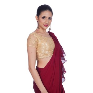 Gold Saree Blouse Readymade USA, Gold Sari Blouse, Handmade Silk Gold Indian Dupion Silk Short Sleeves Readymade Saree Blouse, Gold Choli image 6