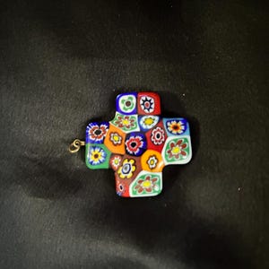 Colorful Murano Millefiori Glass Cross Pendant