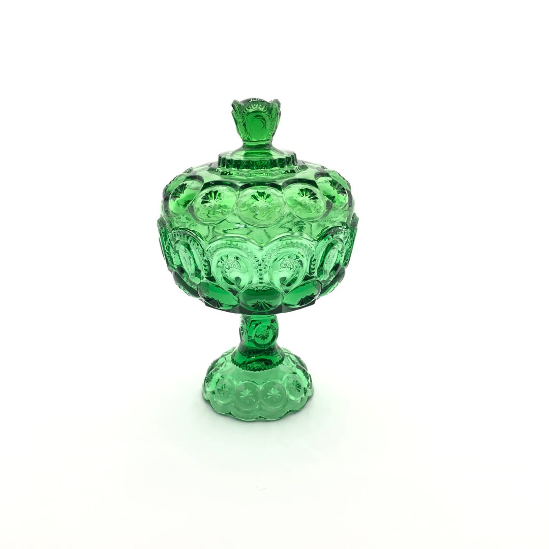 Moon and Stars Emerald Green Candy Dish With Lid L E Smith Etsy