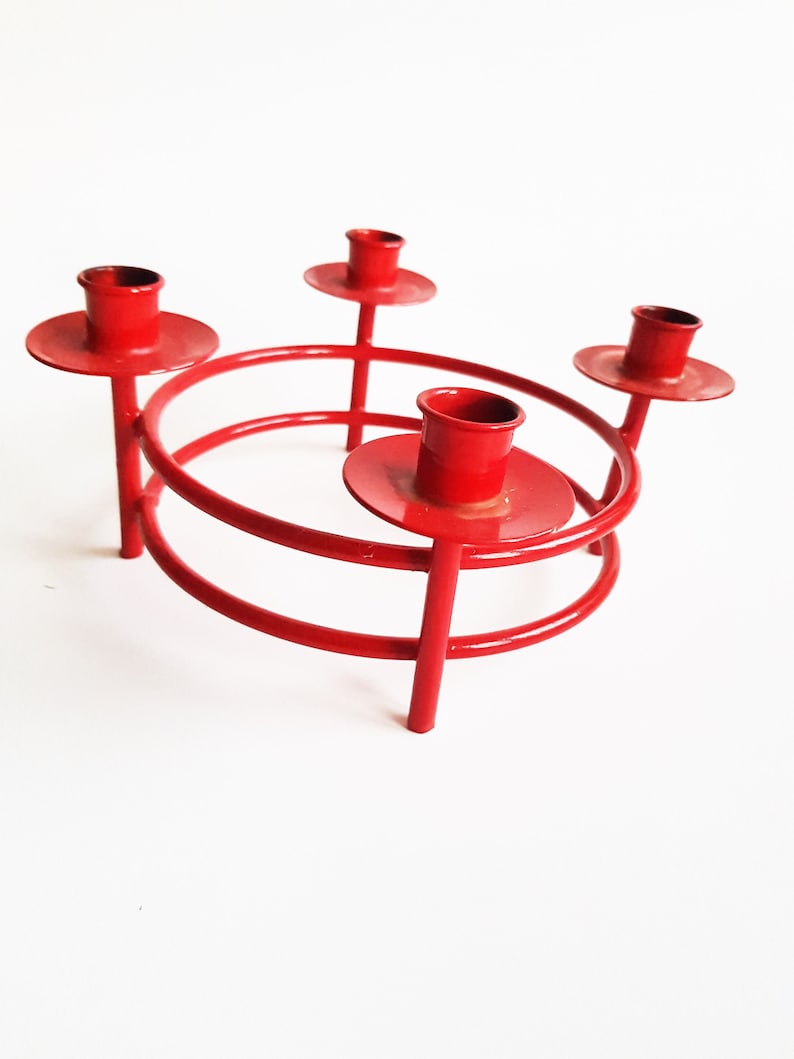 Vintage Metal CANDLE HOLDER Solid Red Metal Candle Holder Decorative Old Home Decoration Candle Home Decor Four Candle holder
