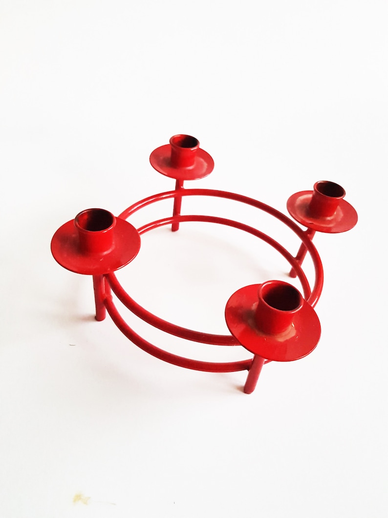 Vintage Metal CANDLE HOLDER Solid Red Metal Candle Holder Decorative Old Home Decoration Candle Home Decor Four Candle holder