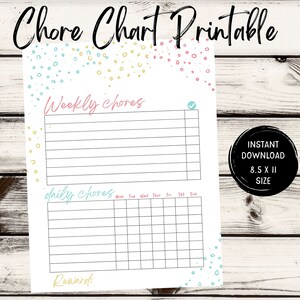 Printable chore chart, chore chart for kids, editable chore chart, responsibility chart, editable pdf, instant download