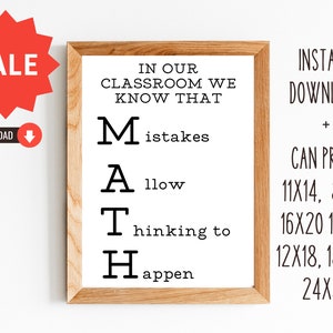 MATH Mistakes Allow Thinking To Happen/Gift for Math Teacher/Math Teacher Gift/11x14, 8x10, 16x20, 12x18, 12x16, 18x24, 24x36