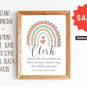 Clerk Gift/Gift for Clerk/Employee Recognition/Clerk Definition/8x10, 11x14,16x20, 12x18, 12x16, 18x24, 24x36/Digital Download