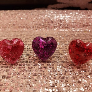 Retro Foil and Resin Heart OOAK Handmade Rings