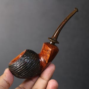 Tomato Teardrop Partial Rustic - Artisan Pipe Briar Pipe Handmade Pipe
