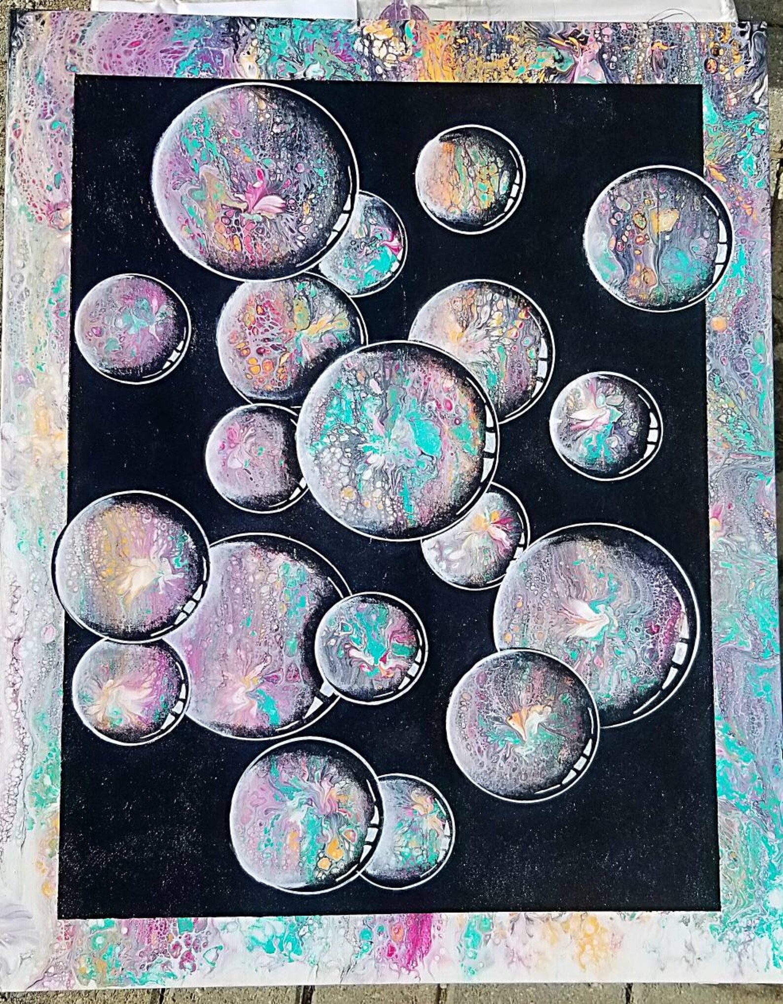 3D Bubbles Hand Painted Acrylic Pour Painting Etsy