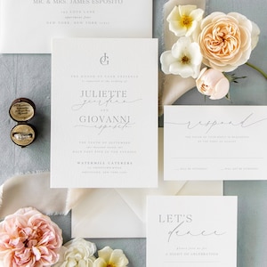 Printed Wedding Invitation - Modern Simple Elegant Monogram Coastal Wedding Luxury Wedding Chic Invite