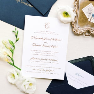 Printed Wedding Invitation - Elegant Wedding Invitations, Monogram Wedding Suite, Luxury Wedding Invitation Set, Romantic Wedding Invitation