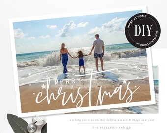 DIY Holiday Photo Card Template, Printable Christmas Photo Card, Holiday Card with Photographs, Instant Download, Christmas Card