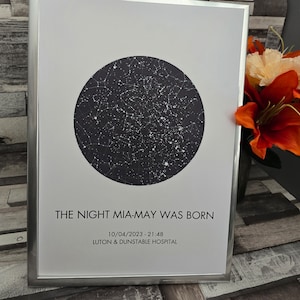Carte des étoiles, impression d'étoiles, carte des étoiles personnalisée, ciel nocturne, cadeau d'anniversaire, cadeau en papier, cadeau de mariage, impression de constellation, cadeau personnalisé