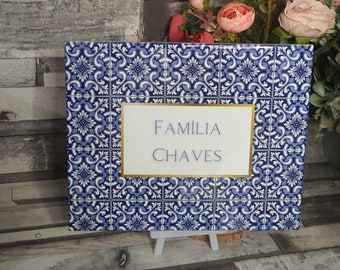 Portuguese Ceramic tile, Traditional Portuguese Blue Tile print, Personalised decor tile, Family name display tile, Family Sign, Azulejo