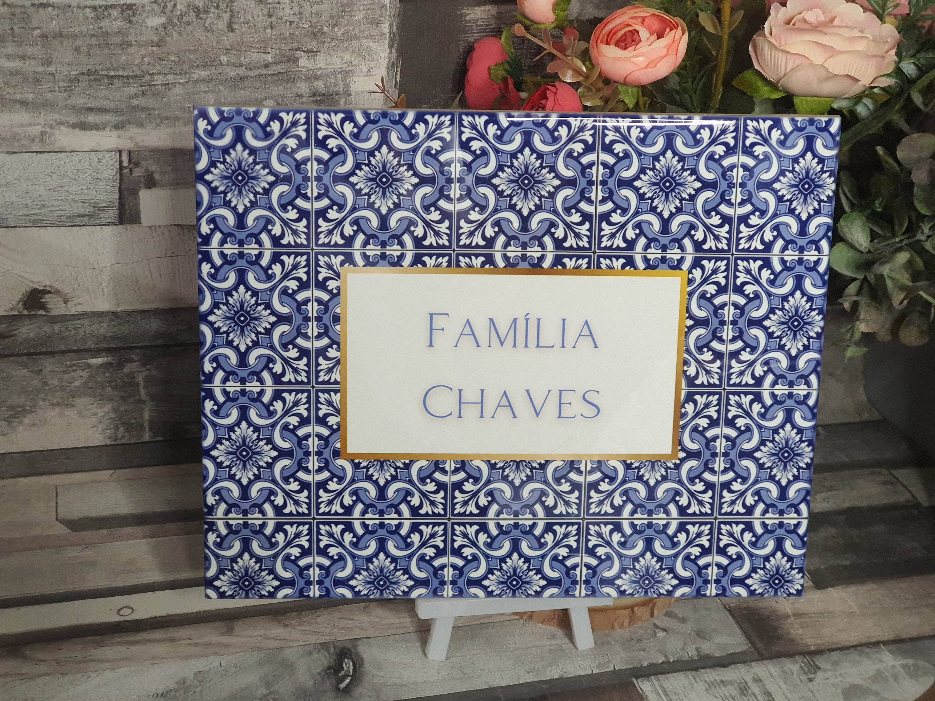 Portuguese Ceramic tile, Traditional Portuguese Blue Tile print, Personalised decor tile, Family name display tile, Family Sign, Azulejo