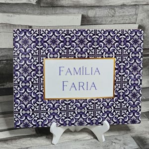 Portuguese Ceramic tile, Traditional Portuguese Blue Tile print, Personalised decor tile, Family name display tile, Family Sign, Azulejo