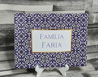 Portuguese Ceramic tile, Traditional Portuguese Blue Tile print, Personalised decor tile, Family name display tile, Family Sign, Azulejo