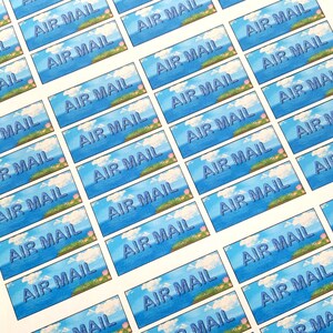 52P. Etiqueta adhesiva para correo aéreo. Etiqueta adhesiva para hoja. Correo internacional.
