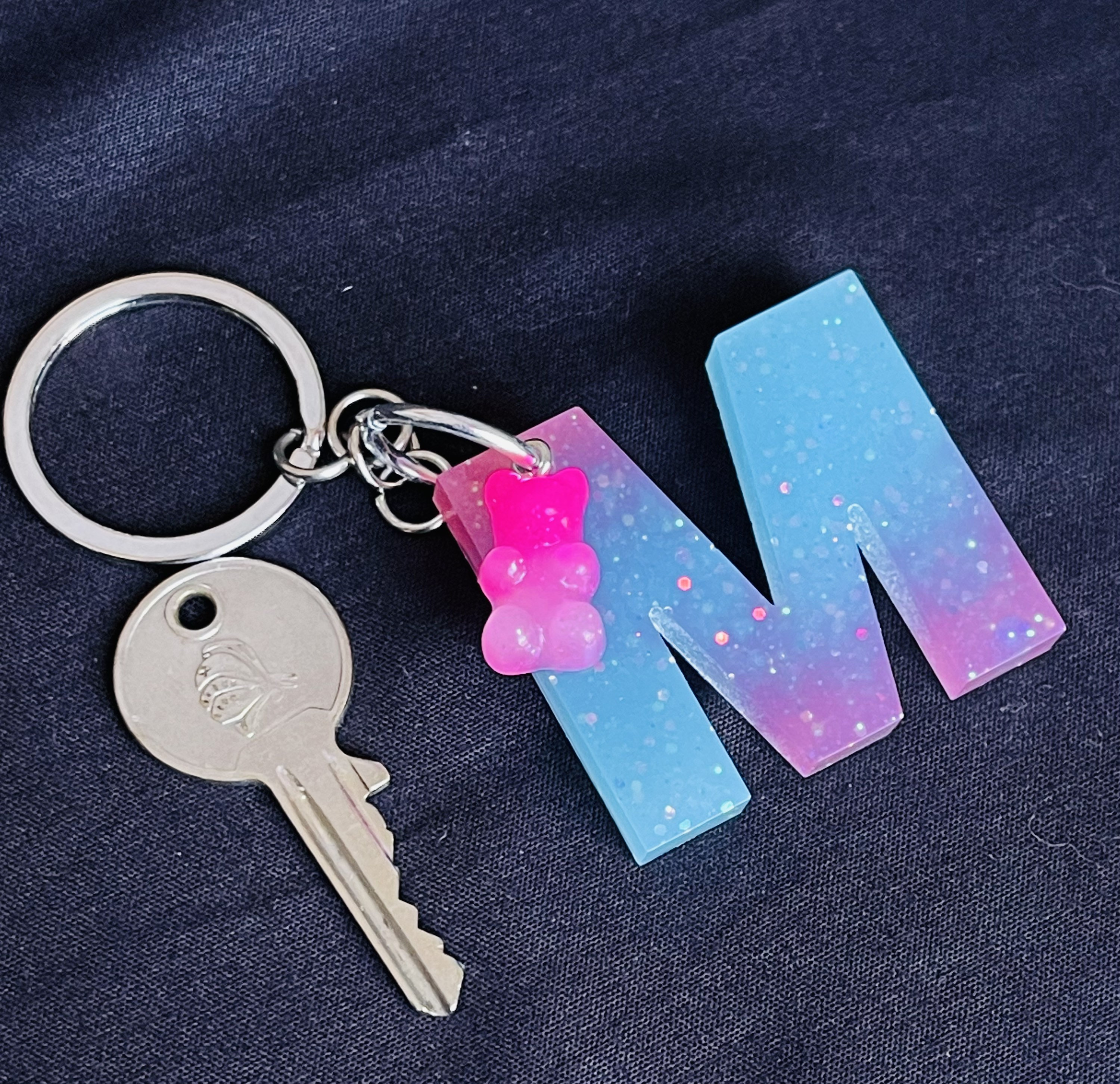 Resin art letter M keychain. Cute keychain. Initial keychain. Etsy