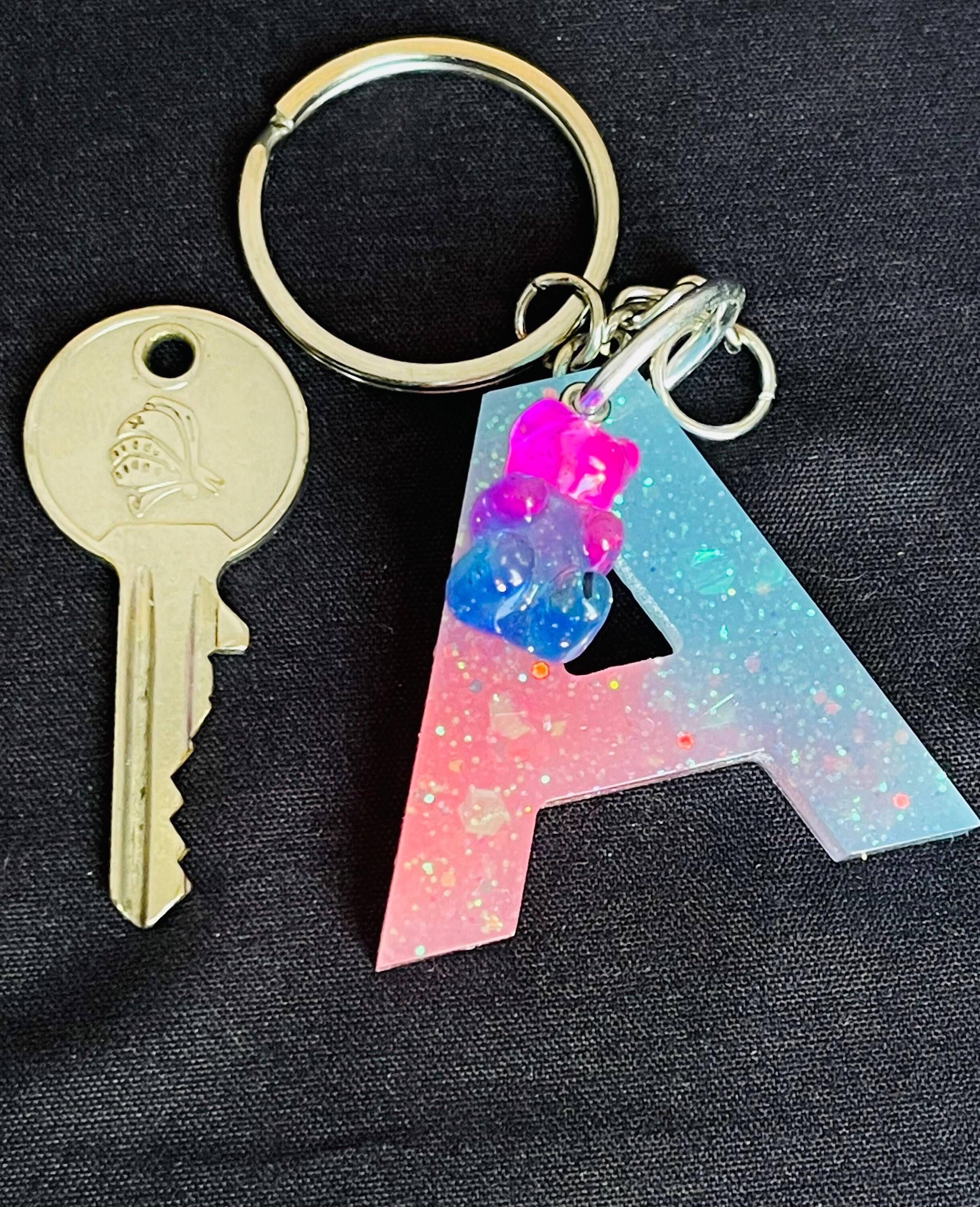 Resin art letter A keychain. Cute keychain. Initial keychain. Etsy