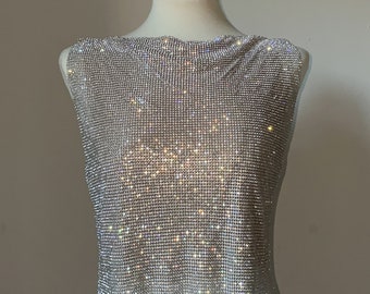 Astrid Crystal Top | Unisex Men Women Mesh Chainmail Party Look Going Out Night Club Y2K Chrome Sequins Rhinestone Diamond Rave Outfit