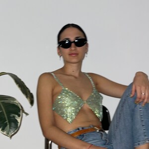 Diamond Crystal Top (Green) | Chainmail Mesh Party Going Out Nightclub Sequin Rhinestone Bralette Bikini Rave Festival Outfit Strass Y2K
