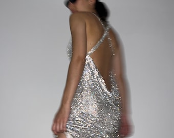 Robe doublée de cristal Stargirl | Cotte de mailles Kendall Paris diamant strass maille métal paillettes scintillantes boîte de nuit fête anniversaire EVJF