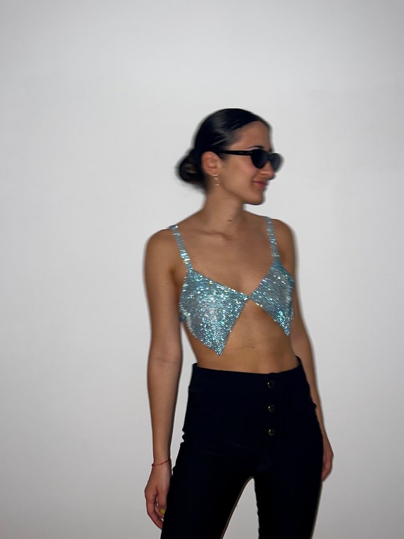 Buy Diamond Lined Top Crystal Chainmail Metal Mesh Party Going Out  Nightclub Sequin Rhinestone Bralette Bikini Rave Festival Outfit Strass Y2K  Online in India 