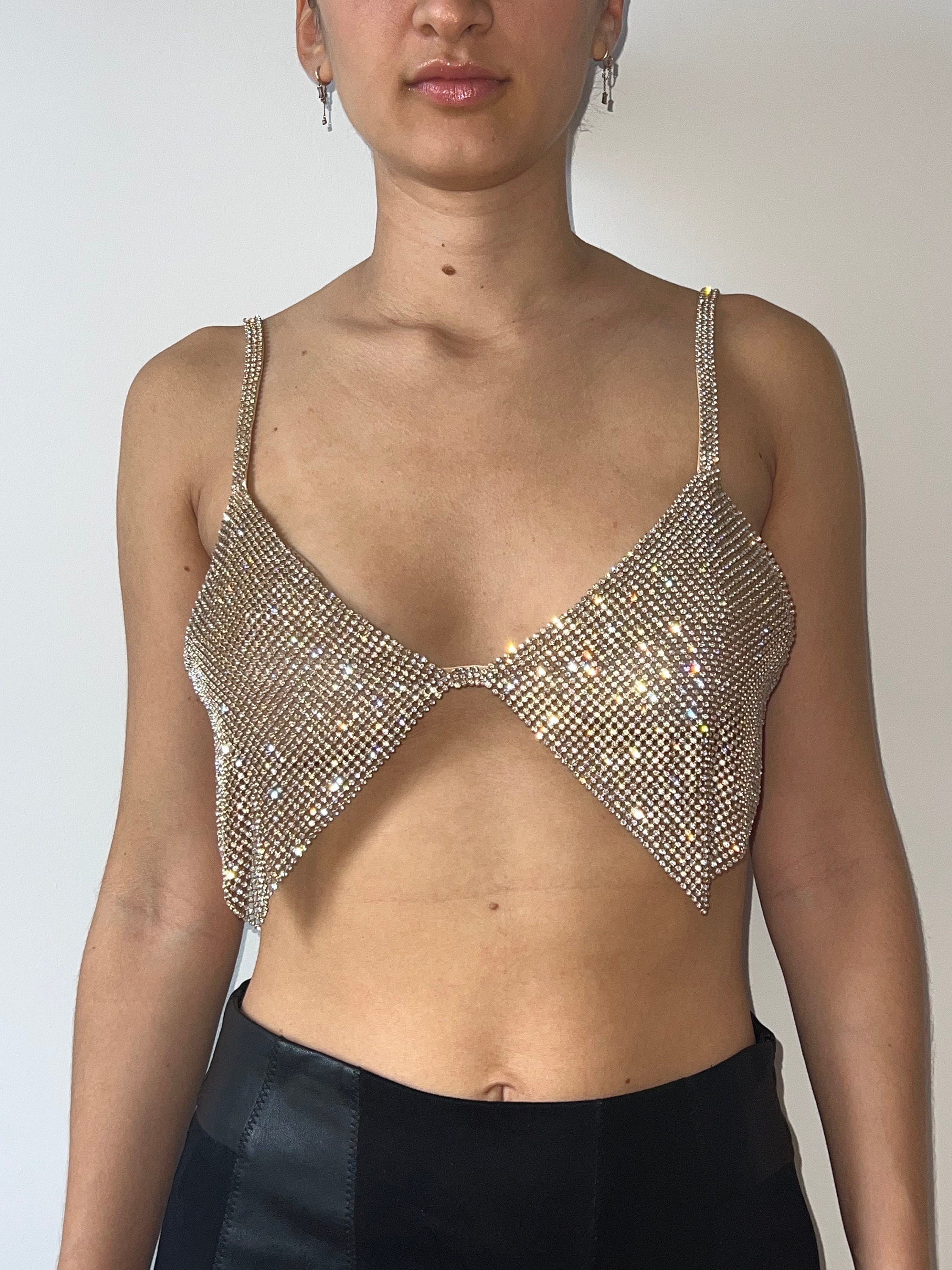Diamond Crystal Gold Top | Chainmail Metal Mesh Party Going