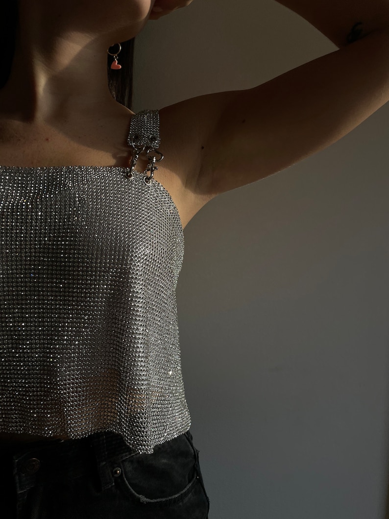 Lust Crystal Top Crystal Metal Mesh Chainmail Party Going Out Nightclub Sequins Rhinestone Diamond New Year Rave Crop Bralette Gift Idea image 8