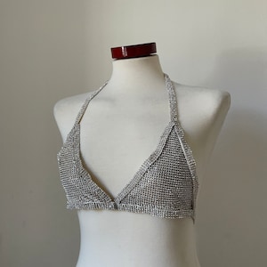 Bikini Crystal Lined Top | Crystal Metal Mesh Chainmail Party Going Out Nightclub Sequin Rhinestone Bralette New Year Rave Outfit Gift Idea