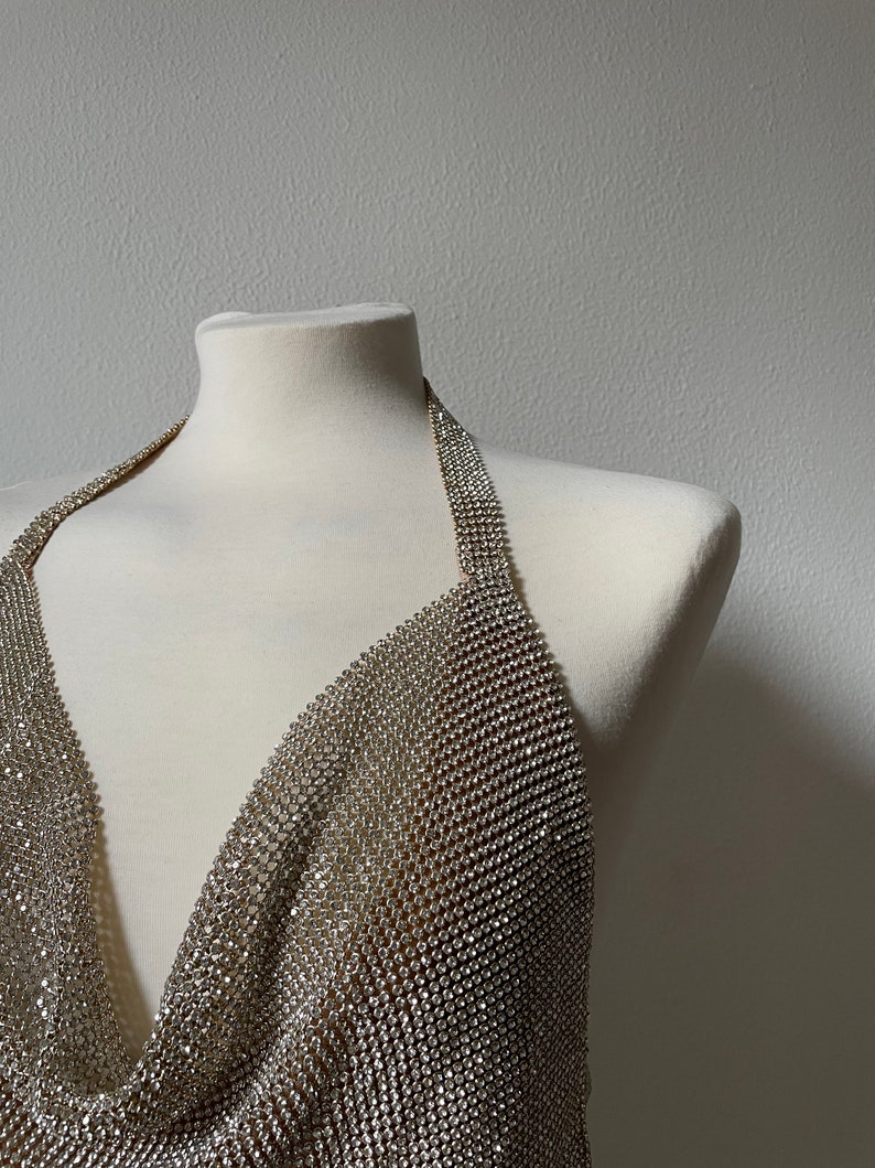 Gemma Top Chainmail Crystal Mesh Metal Party Going Out Night Club Look