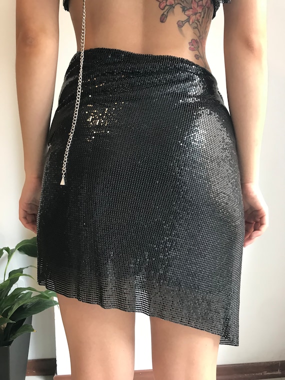 Spectrum Skirt (Black) Metal Mesh Chainmail Wrap Skirt Unique Y2K Party  Clothing Going Out Summer Beach Rave Wear Festival Outfit Sequins