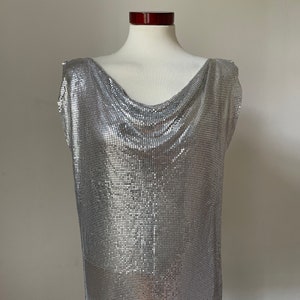 Metallic Lined Tank Top | Chainmail Cowl Neck Y2K 2000 Party Going Out Festival Wear Sequin Summer Rave Night Club Holiday Men Unisex
