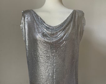 Metallic Lined Tank Top | Chainmail Cowl Neck Y2K 2000 Party Going Out Festival Wear Sequin Summer Rave Night Club Holiday Men Unisex