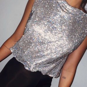 Astrid Crystal Top Unisex Men Women Metal Mesh Chainmail Party Going Out Night Club Y2K Sequins Rhinestone Diamond Rave Outfit image 4