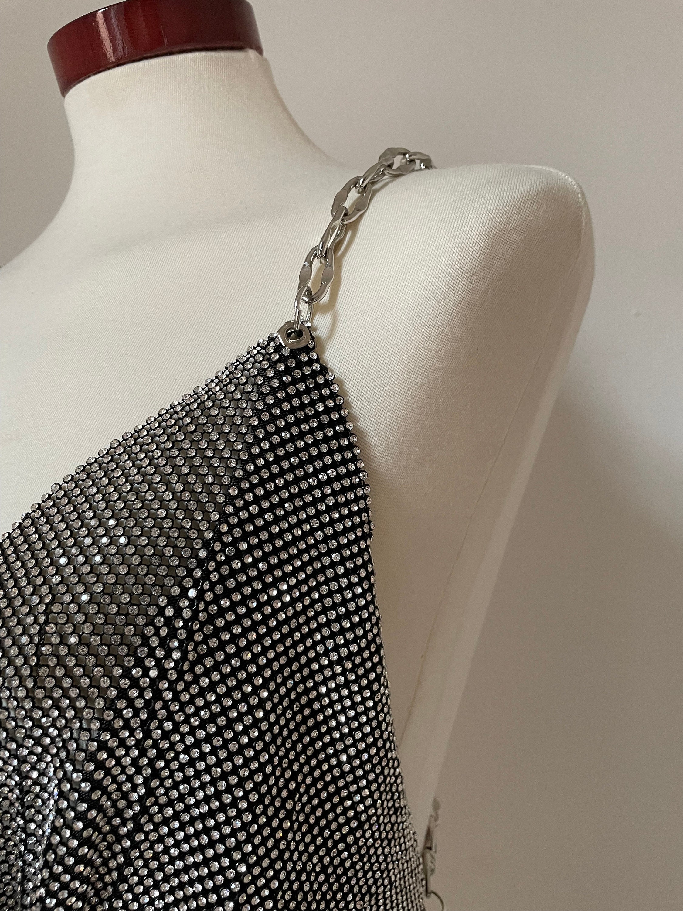 Luna Crystal Top (black) | Metal Mesh Chainmail Party Look