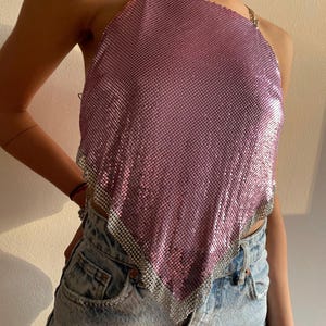Haut en popsicle | Haut en cotte de mailles, look de fête, haut de l'année 2000 à dos nu et dos nu, vêtements de festival, tenue de rave, costume en strass