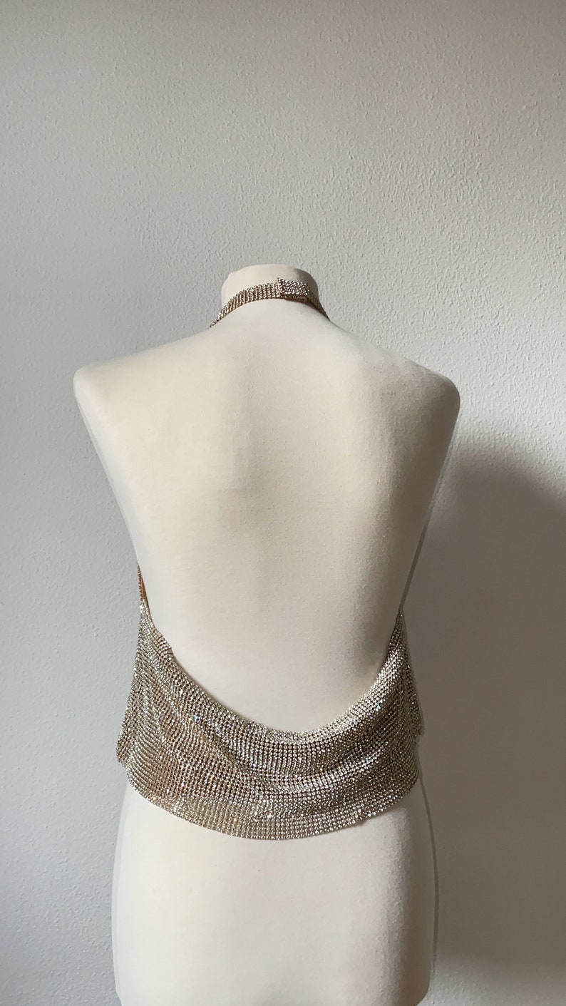 Gemma Top Chainmail Crystal Mesh Metal Party Going Out Night Club Look