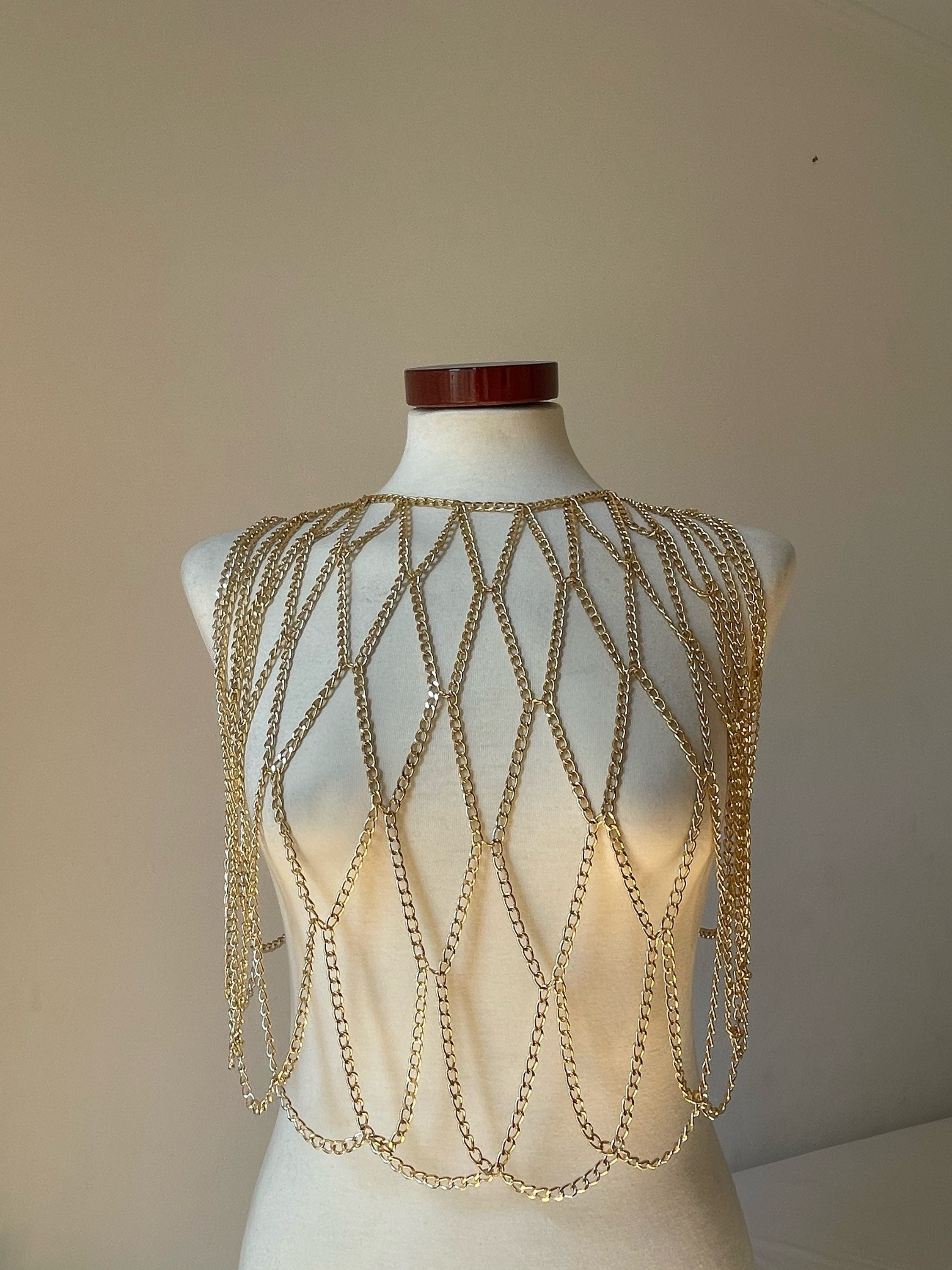 Sapphire Gold Chain Top Halter Neck Handmade Unique Silver Crop Top