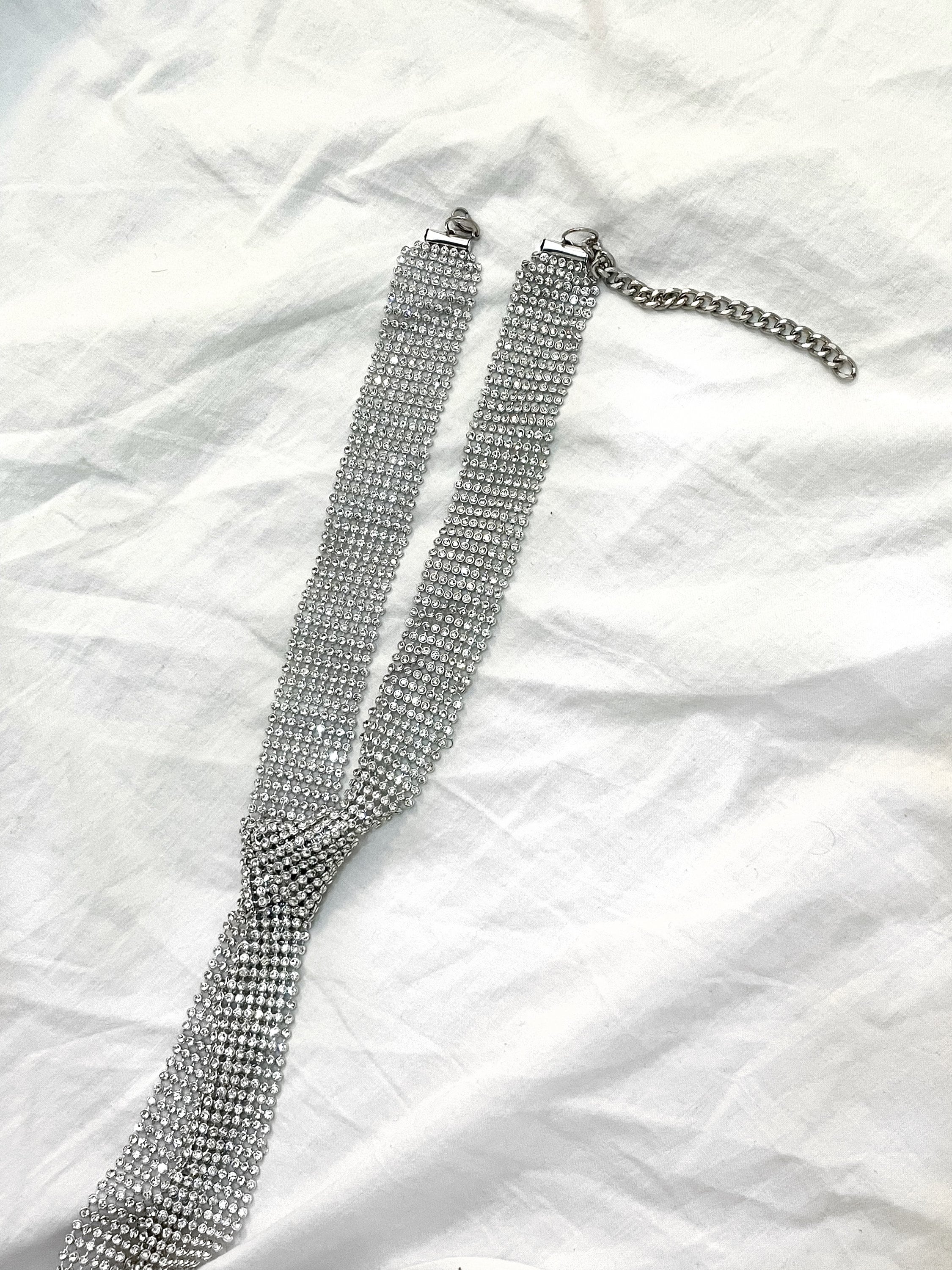 Tie Crystal Necklace (silver) | Chainmail Metal Mesh