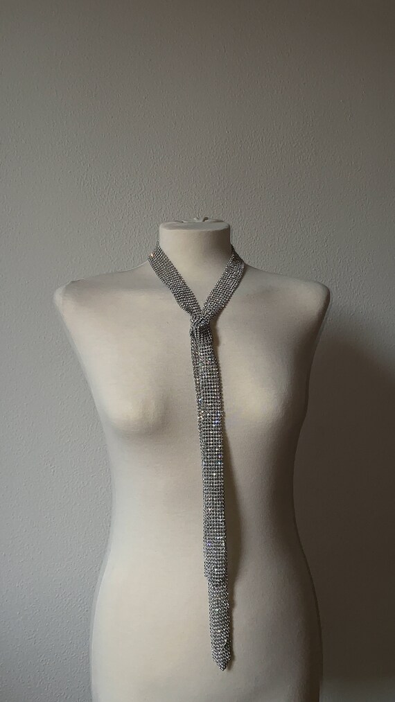 Collana Cravatta Donna Con Strass E Cristalli - Gioiello Elegante Per Matrimoni, Feste, Accessorio Moda Lungo