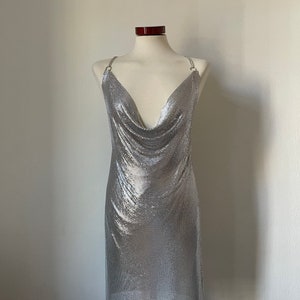 Vestido Stargirl con cadenas (plateado), malla metálica, atuendo brillante para rave, look de festival, ropa de fiesta, sesión de fotos con lentejuelas, club nocturno, salidas