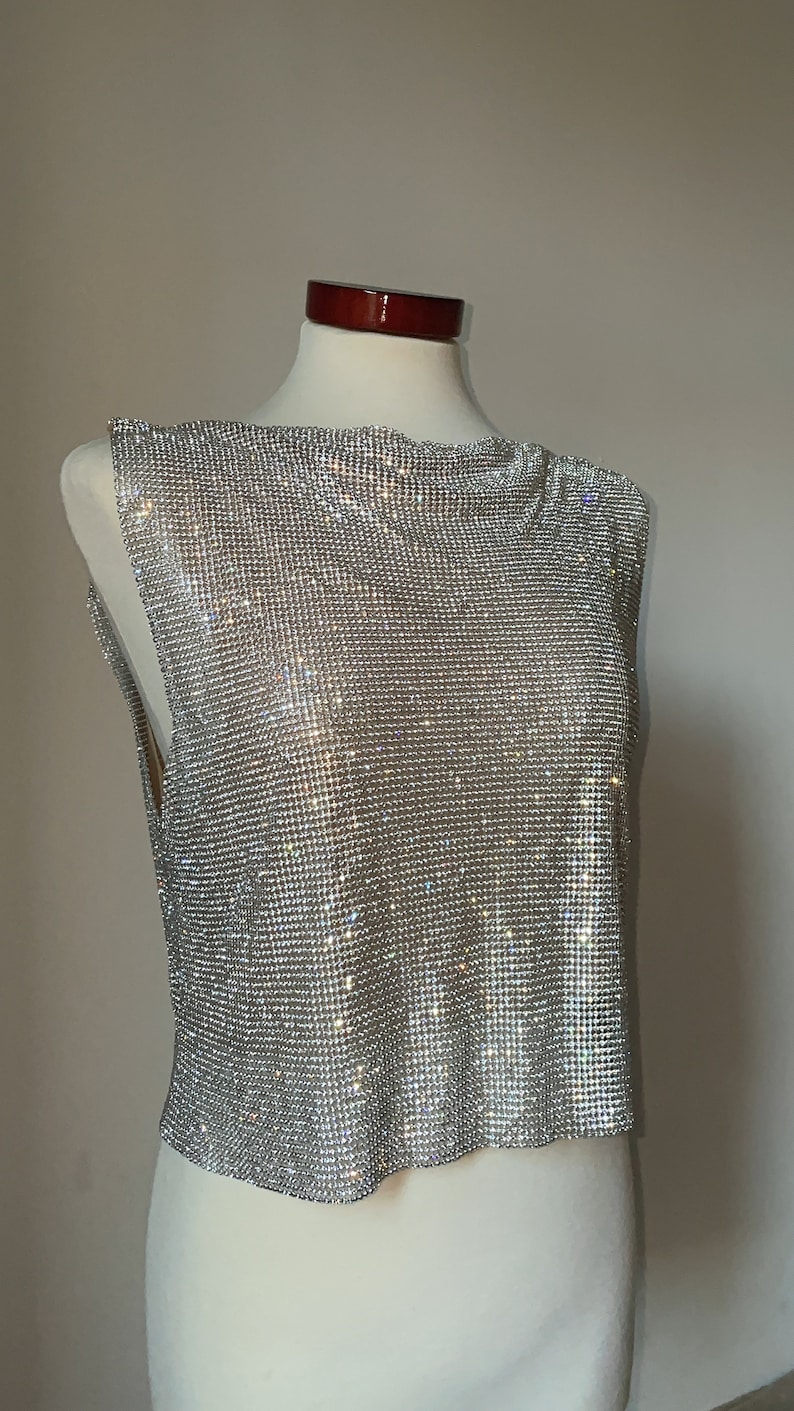 Astrid Crystal Top Unisex Men Women Metal Mesh Chainmail Party Going Out Night Club Y2K Sequins Rhinestone Diamond Rave Outfit image 3