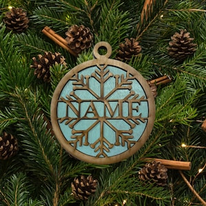 Christmas wood ornament snowflake personalized name