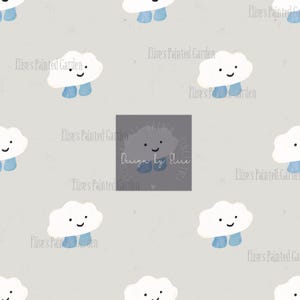 Happy Cloudy Watercolor Seamless Pattern- Pastel Cloudy Digital Paper Pattern,Hand drawn, Scrapbooking| Digital Download, Cute,Smiling,Sage