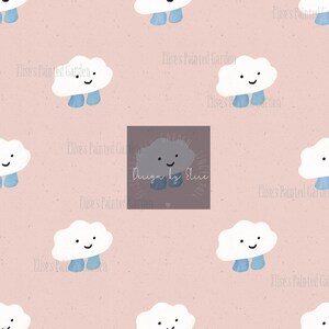 Happy Cloudy Watercolor Seamless Pattern-Pastel Cloudy  Digital Paper Pattern,Hand drawn, Scrapbooking| Digital Download, Cute,Smiling,White